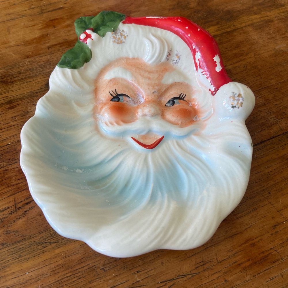 Vintage Santa Claus Face Holiday Dish